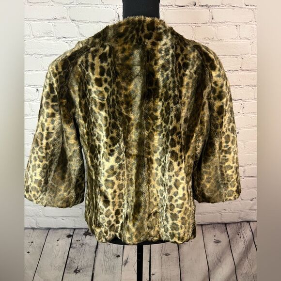 Guess Faux Fur Browns Leopard Print Lined Cropped‎ 3/4 Sleeve Jacket Size Large - Picture 3 of 10